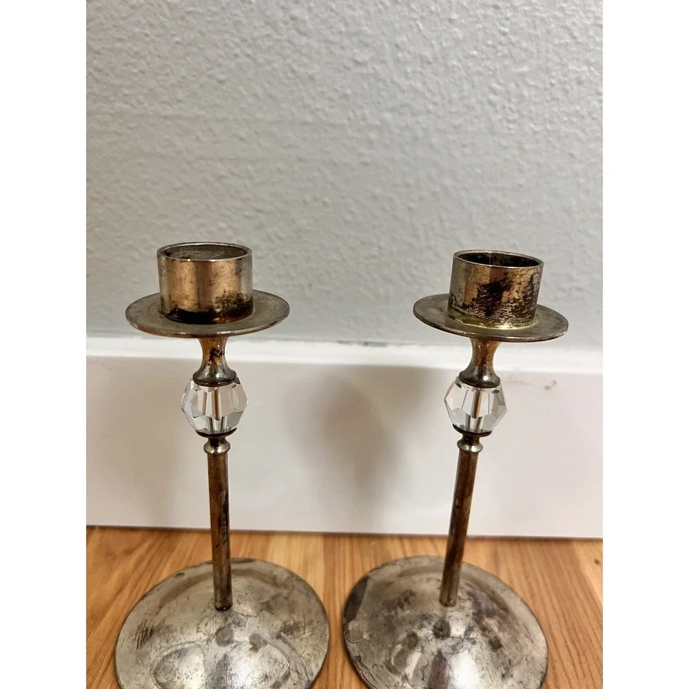 Vintage Pair of‎ Brass (?) Candle Stick Holders 6